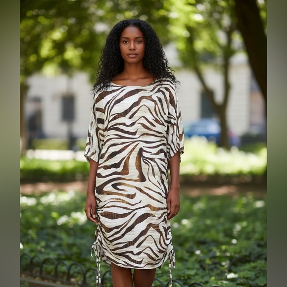 Tiger Print Ruched Dress - Picture 2 of 2